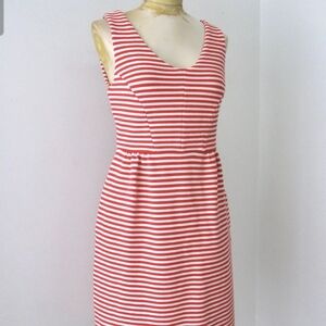 Boden Red and White Striped Midi Dress